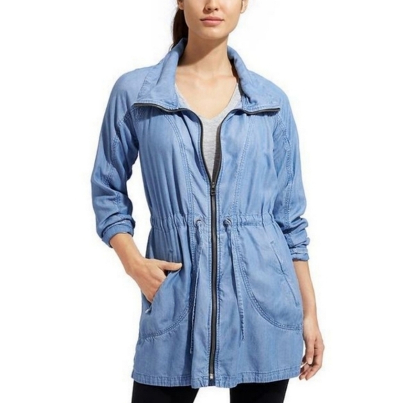 Athleta Switchback Chambray‎ Lightweight Full Zip Waist Drawstring Jacket - Picture 1 of 7